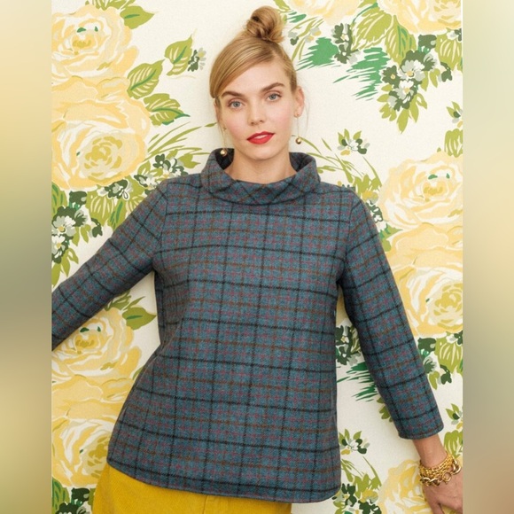 Frances Valentine Tops - Frances Valentine Bristol Plaid Funnel Neck Wool Longsleeve Top Size Small
